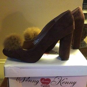BRAND NEW—Suede heels, brown, size 8.5